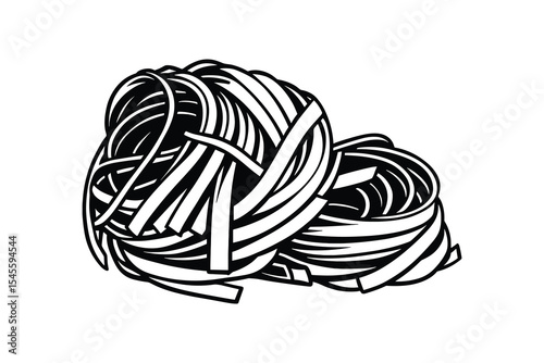 Detailed Vector Illustration of Two Nests of Tagliatelle Pasta Element on a White Background