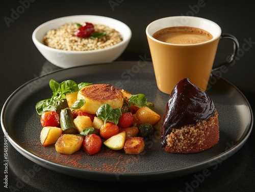 Wallpaper Mural Gourmet Plated Meal with Coffee and Healthy Sides Torontodigital.ca