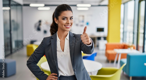 young business woman showing thumbs up