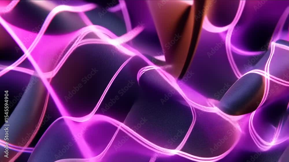Luminous purple waves, abstract grid animation, a mesmerizing display of light and form