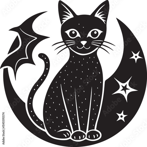 halloween cat silhouette vector icon, halloween cat vector, halloween cat illustration black and white