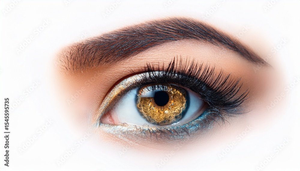 Obraz premium gros plan artistique d un oeil avec une pupille doree yeux bleu et marron d une femme