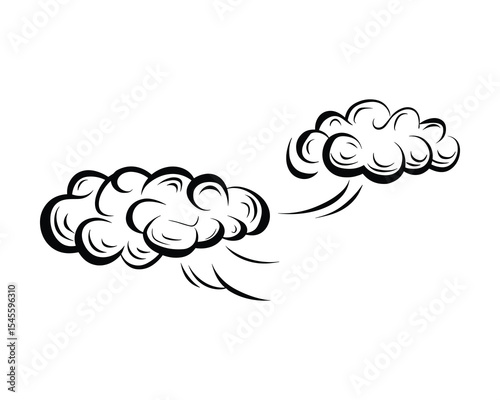 Engraved Wind Vector Element with Swirling Clouds on a Clean White Background Design