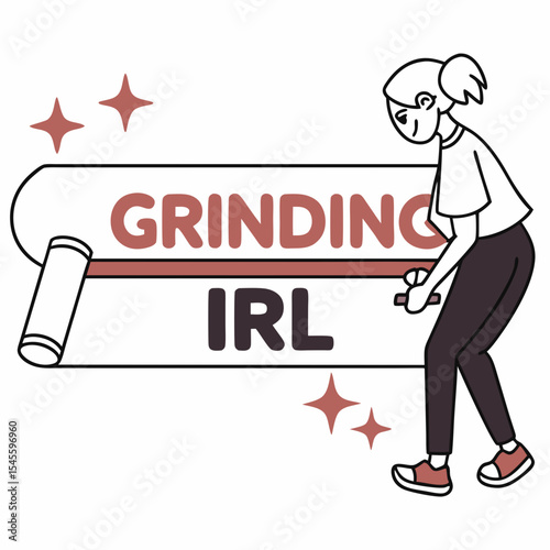 Girl unrolling grinding irl banner illustration