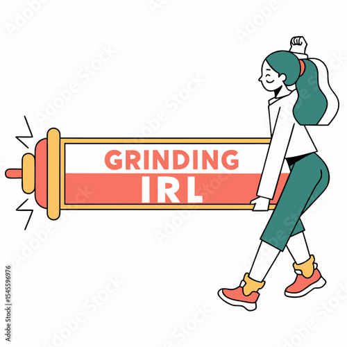 Woman powerfully pushing grinding irl concept