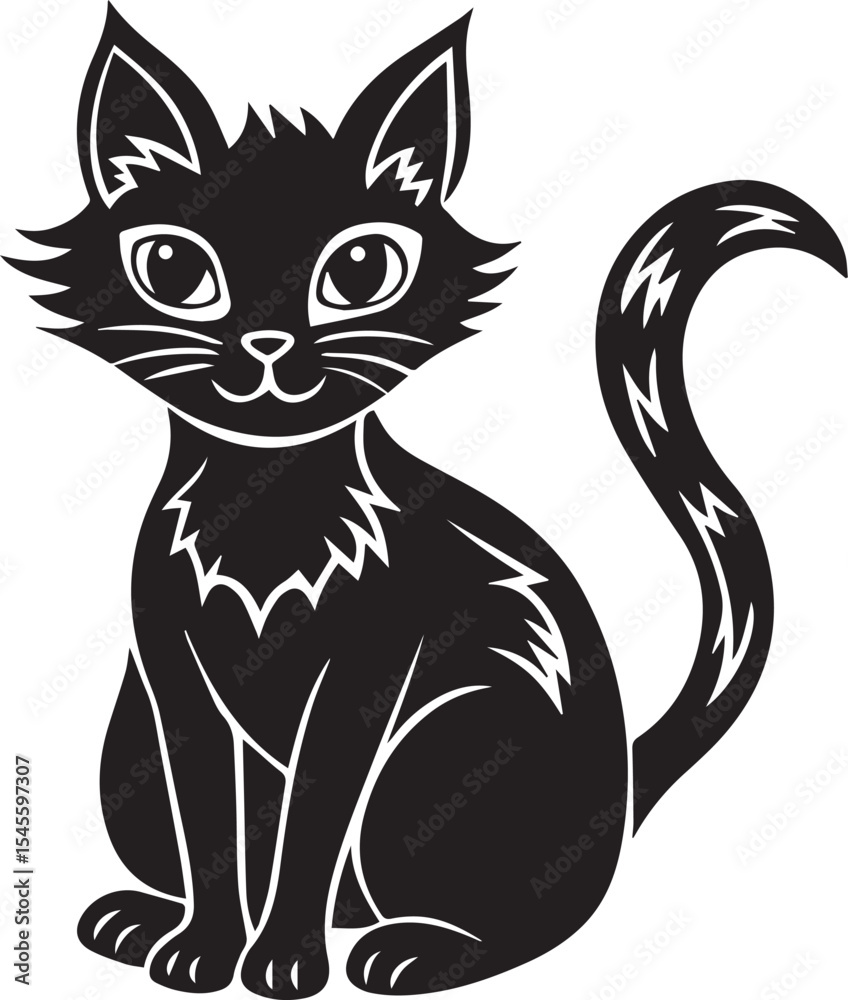 Obraz premium halloween cat silhouette vector icon, halloween cat vector, halloween cat illustration black and white