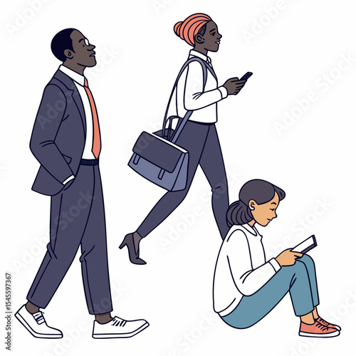 Diverse young professionals commuting city life