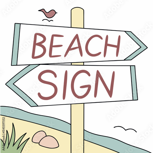 Beach signpost illustration summer vacation destination
