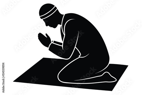 Muslim man praying alone in sujood vector illustration