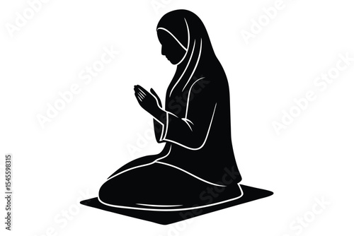 Muslim woman praying on sajjadah islamic prayer illustration