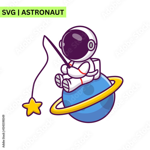 An engaging astronaut logo illustration showcasing an astronaut floating in space with planets and stars, representing curiosity and discovery in a fun vector style.