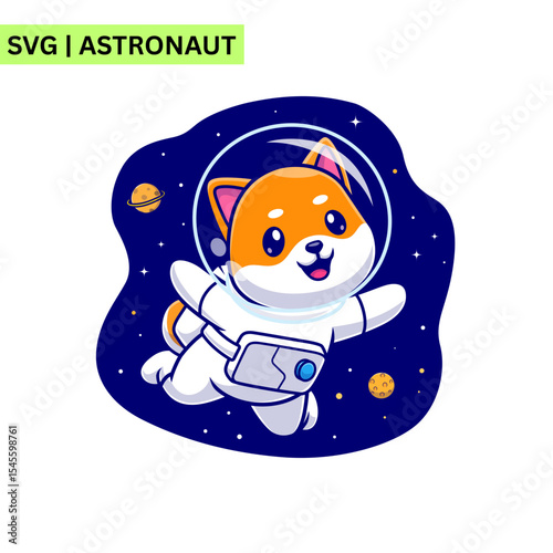 An imaginative astronaut logo illustration showcasing an astronaut surrounded by galaxies and stars, representing curiosity and the wonders of space in a vibrant vector style.