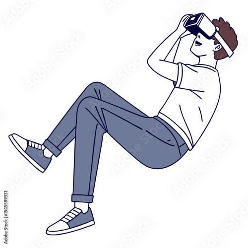 Young man experiencing immersive virtual reality
