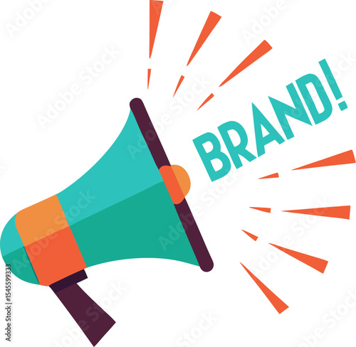 Brand announcement graphic: megaphone icon, radiating lines, bold text with white background.