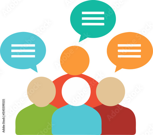 Community forum graphic: group of user avatars, chat bubbles with white background.