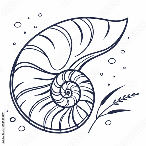 Nautilis shell ocean spiral line art design