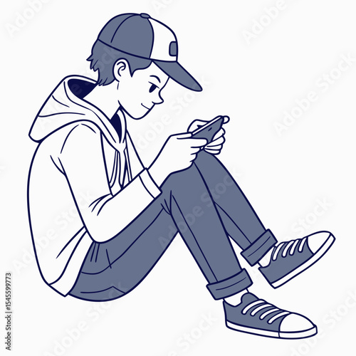 Teenager boy sitting playing mobile phone game