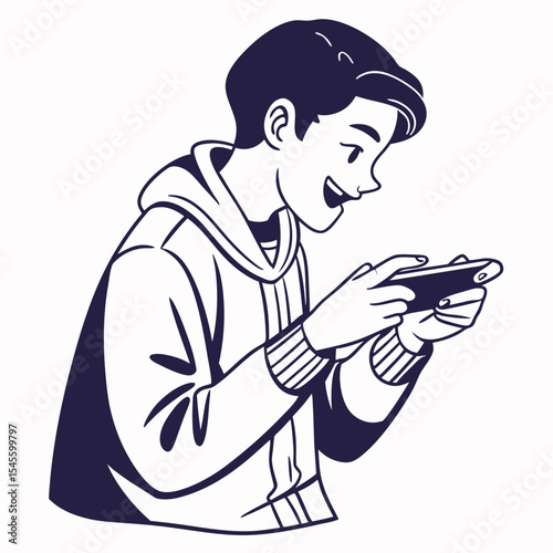 Happy young man using smartphone mobile phone