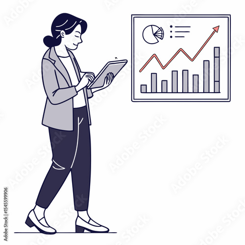 Businesswoman analyzing growth charts tablet