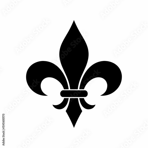 This high-quality vector graphic features a minimalist solid black fleur-de-lis icon with three petals and a banded base, emphasizing symbolism and clean design.
