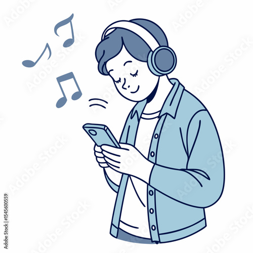 Person listening to music on smartphone headphones