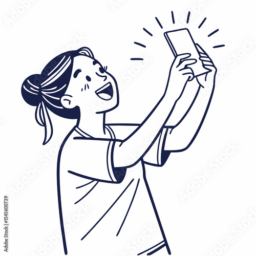 Happy woman taking selfie with smartphone
