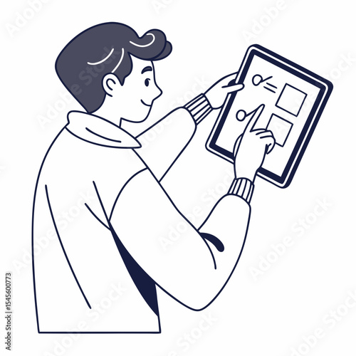Man using tablet completing online survey form