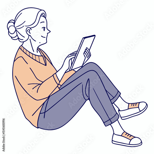 Senior woman using tablet, clean cutout illustration