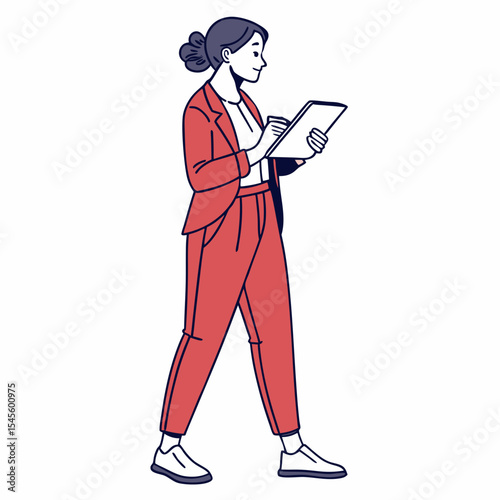 Businesswoman walking using tablet digital device