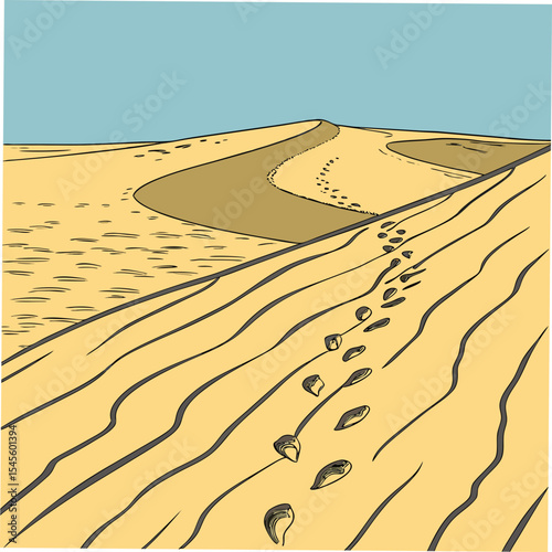 Desert dune footprints landscape illustration