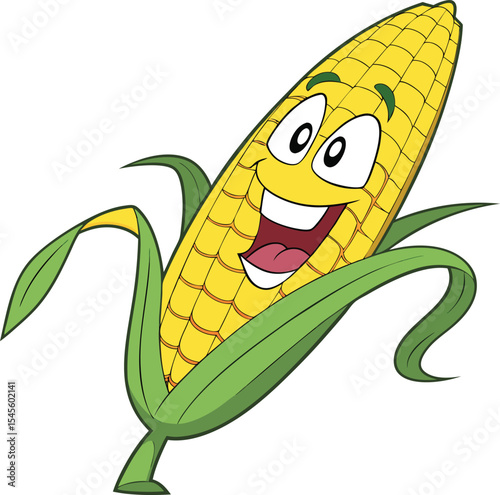Happy cartoon corn on the cob illustration.
