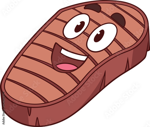 Happy cartoon steak grill food illustration.