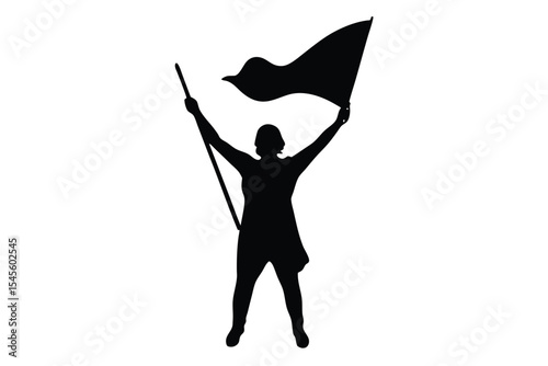Victorious parade participant holding a flag banner design