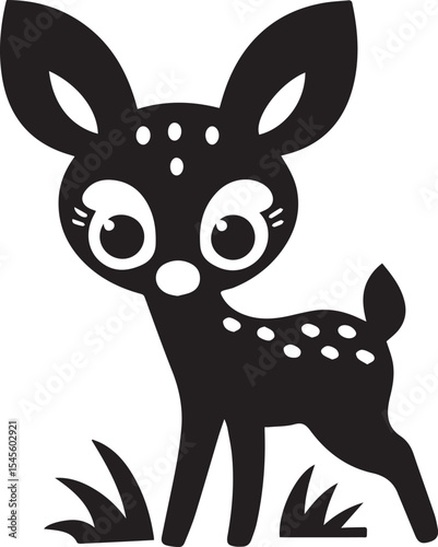 baby cute deer vector, baby cute deer silhouette vector black and white