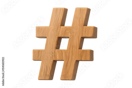 Wooden hashtag sign levitating with transparency, symbolizing digital communication and modern social media networking trends photo