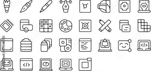 Typography and Creative Workflow Icons with Labels and Symbols