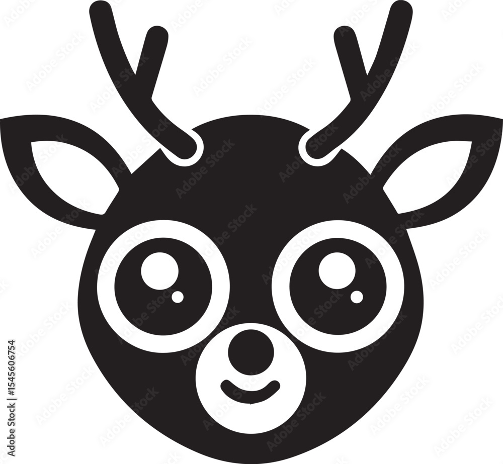 Obraz premium cute deer cartoon head silhouette vector, deer cartoon head vector icon