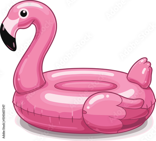 Pink flamingo inflatable pool float, a summer swimming ring toy for fun water activities, isolated on a white background for vacation and holiday designs.