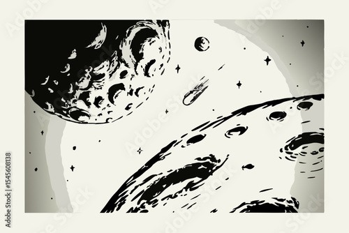 International asteroid day monochrome space scene with planets, stars, and comet for astronomy and science fiction fans