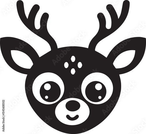 cute deer cartoon head silhouette vector, deer cartoon head vector icon