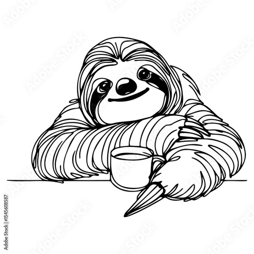 Relaxed Sloth with Coffee Cup