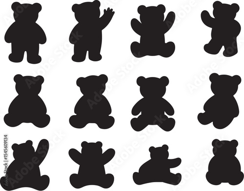 silhouettes of cute teddy bears in various poses