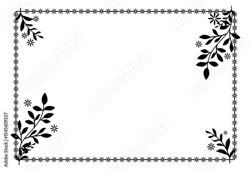 Elegant Black and White Floral Frame Border Design. vector eps