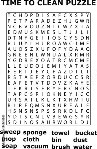 And Cleaning Word Search Puzzle Game Time To Clean Housework Activities vector