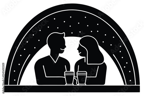 Lgbtq couple enjoying coffee shop glittery rainbow