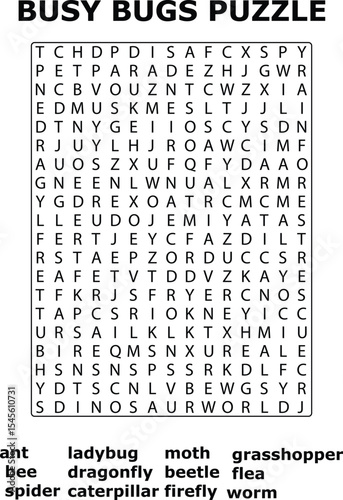 And Busy Bugs Word Search Puzzle Game Educational Activity Worksheet Printable Insect Names