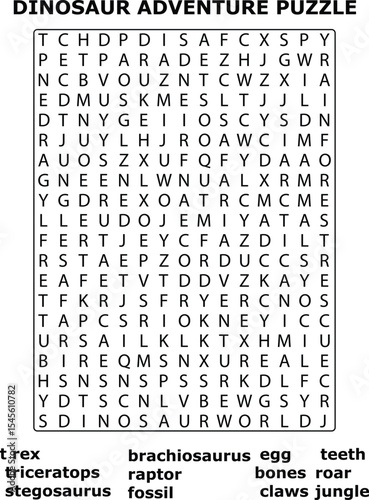 Dinosaur Adventure Puzzle And Word Search Grid Letters Triceratops Stegosaurus Brachiosaurus Fossil