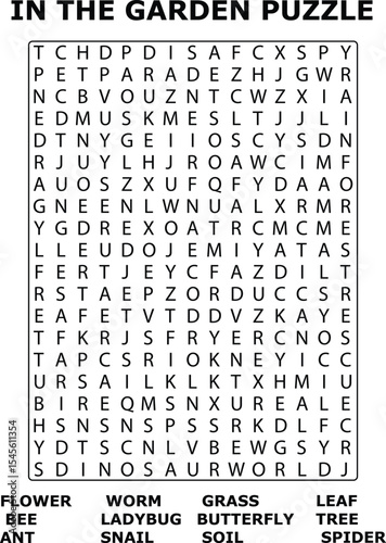 And Garden Word Search Puzzle Featuring Insects and Plants Letters Arranged in Grid Format