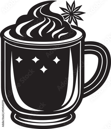 cup of hot coffee, hot cocoa mug silhouette vector icon black and white