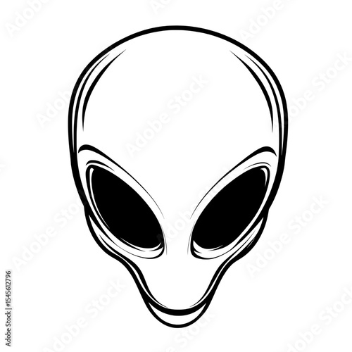 Minimal alien face icon with large eyes and simplified design for extraterrestrial themes